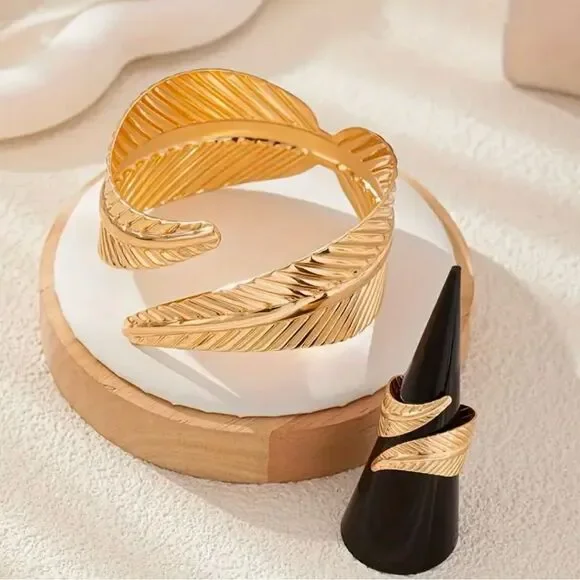 Sold  14K Golden-Toned Bohemian Bracelet and Ring Set - Picture 3 of 5